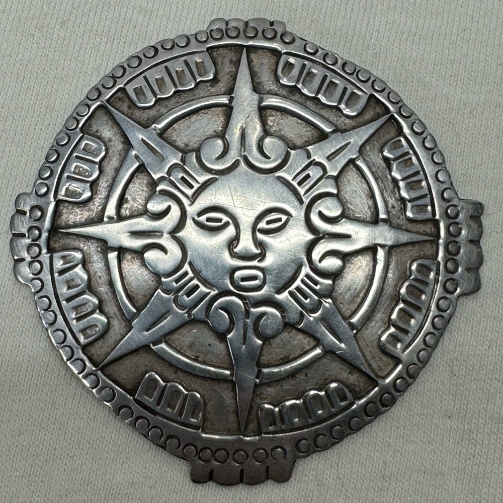 Vintage Taxco Mexico Silver Aztec Mayan Calendar Brooch Pendant